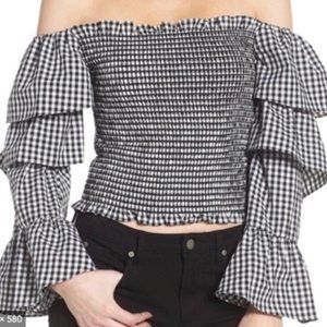 WAYF Black and White Top with Flare Sleeves